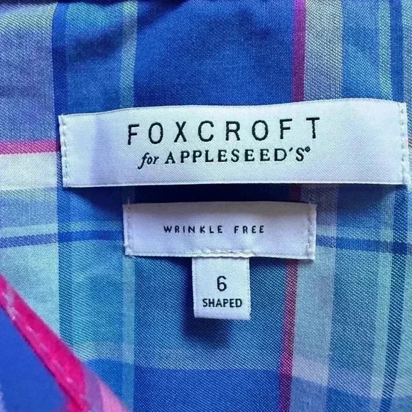 Foxcroft by Appleseeds Long Sleeve Plaid Button Wrinkle Free Shaped Shirt Womens - Picture 3 of 5